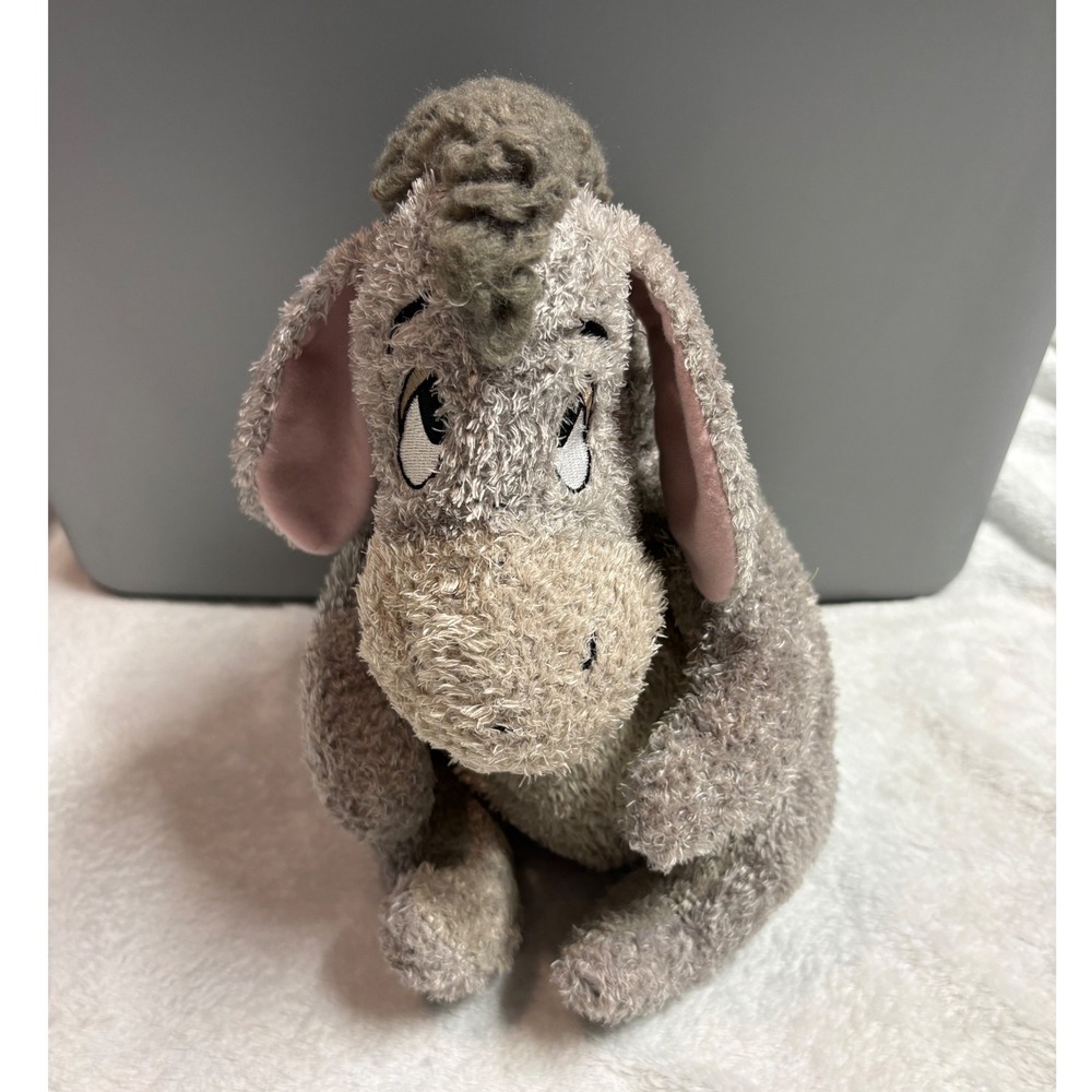 Disney Winnie the Pooh Eeyore Plush Shaggy Donkey Detachable Tail Purple Bow